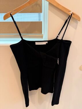 Astr Black Ribbed Off-Shoulder Bow Cami Top